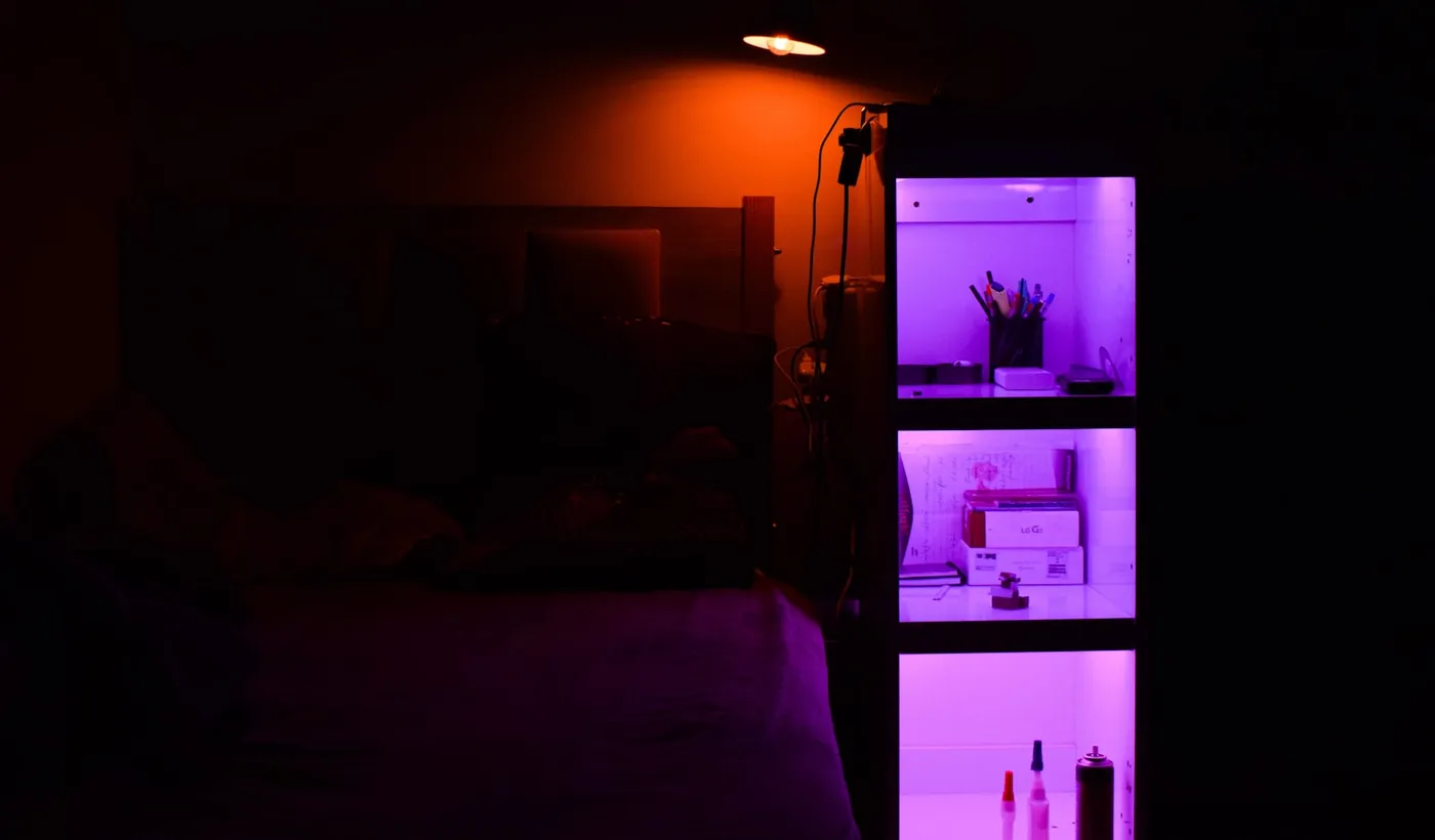 Dark television screen in a quiet, low-light room